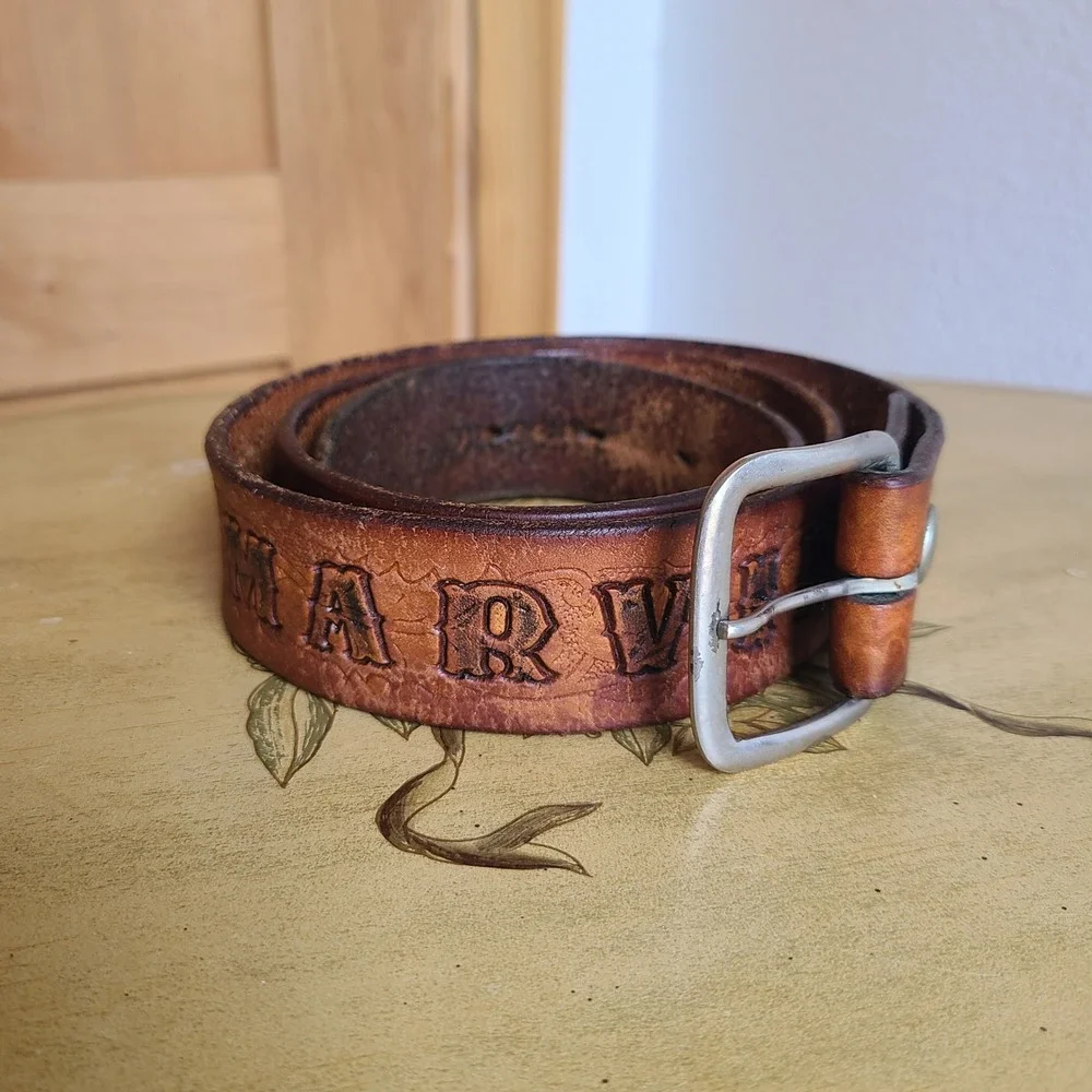 Genuine Leather Personalized MARVIN Sz 36 Brown Tooled Western Belt Rodeo Cowboy